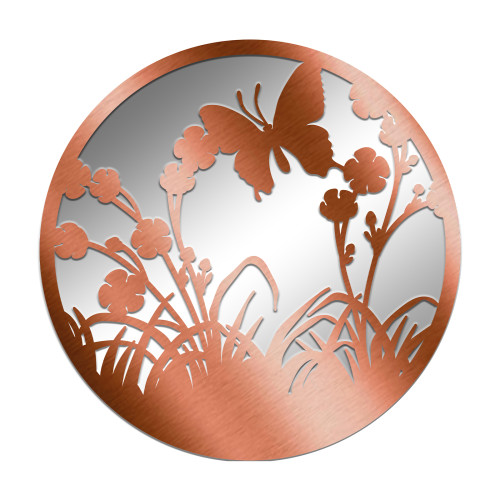 No.PM5062BZ Bronze Metal Round Flying Butterfly Silhouette Mirror