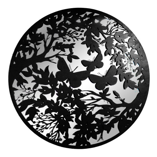 No.PM5120 Large Black Metal Round Butterfly Silhouette Mirror